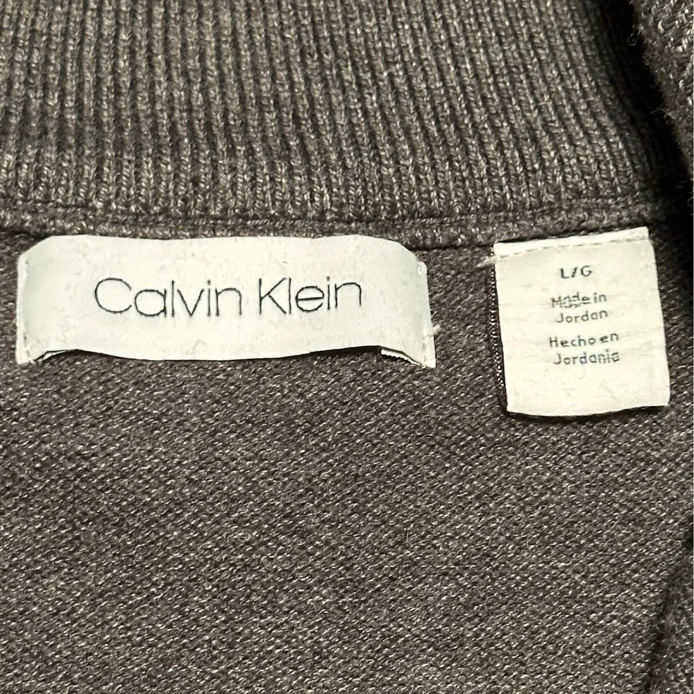 Calvin Klein Mens L Gray‎ Quarter Zip Pullover Sweater Knit Long Sleeve